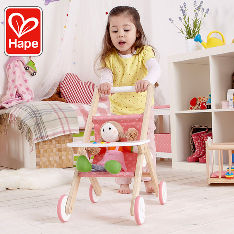 Hape娃娃手推车儿童益智玩具3岁以上宝宝木制手推车送礼礼物