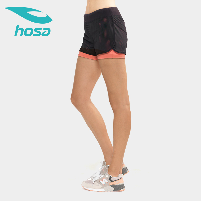hosa 浩沙 假两件运动短裤吸湿健身短裤瑜伽舞蹈训练短裤