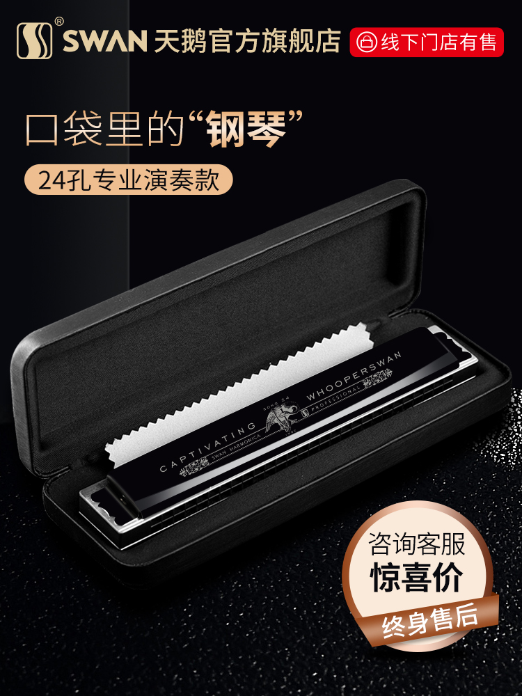 SWAN 天鹅 德国进口音簧天鹅口琴24孔28男士初学C调复音专业演奏级高端正品