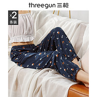 THREEGUN 三枪 家居裤女春夏纯棉印花居家睡裤系带全棉女士居家长裤中裤薄款