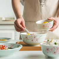 IJARL亿嘉 陶瓷日式餐具散件套装手绘盘子碗具釉下彩家用6英寸面碗两只装 樱花雪(绿)