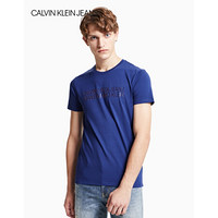 CK JEANS 2020春夏款男装胶印Logo休闲运动短袖T恤J314257 CCX-蓝色 L