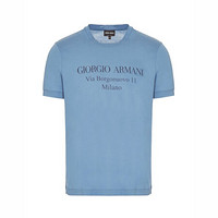 ARMANI 阿玛尼男装英文字母印花针织T恤夏季舒适百搭短袖GA 浅蓝色 46