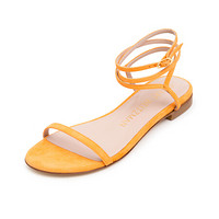 斯图尔特·韦茨曼 STUART WEITZMAN 女士橙色绒面牛皮凉鞋 MERINDA FLAT SUEDE Q3Q 36.5