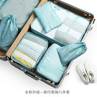 BUBM 旅行收纳袋套装洗漱包旅行衣物收纳袋行李箱整理袋 八件套 LXSN8-01粉蓝色