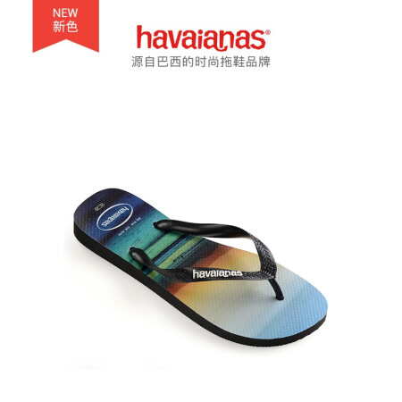 Havaianas哈唯纳 Hype2020新哈瓦那巴西风景印花男防滑沙滩人字拖鞋男鞋 4058-烟灰色/印花 适合 37-38码