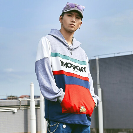 波尼 PONY【戴萌同款】时尚男女款连帽套头运动休闲卫衣93U2HA42 麻灰色 L