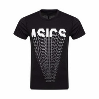 ASICS亚瑟士男式印花短袖T恤运动衫 2031A694-002 黑色/白色 S