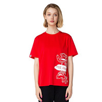 Paul Frank/大嘴猴 女款运动T恤2020年春夏短袖圆领宽松休闲运动上衣女 红色 L