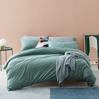 大朴家纺 A类件套 纯棉针织四件套纯色简约舒适床上用品亲肤素色被套全棉裸睡 铜绿 1.5米床