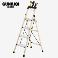 固耐奇（GUNAIQI）梯子 家用折叠人字梯 室内加厚碳钢梯 四步登高宽踏板梯白色