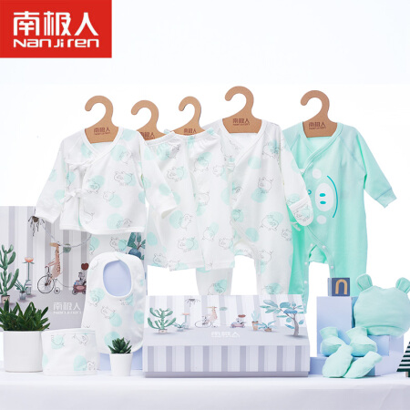 南极人（Nanjiren）婴儿礼盒套装纯棉新生儿衣服宝宝满月礼盒 绿色吉祥猪-10件套 66(适合3-6个月)