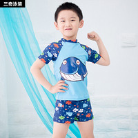 三奇 （SANQI）儿童分体泳衣男童宝宝婴幼儿中大童小孩平角泳裤游泳套装 1561 蓝色 L