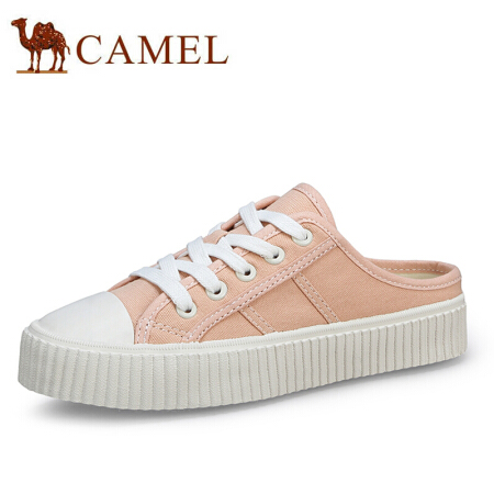骆驼（CAMEL） 女士 复古港味学生帆布纯色半拖饼干鞋 A01228642 粉色 38