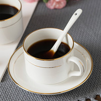 乐享 陶瓷咖啡杯碟套装 欧式咖啡具 一杯一碟送一勺 手工描金