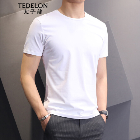 太子龙(TEDELON) T恤男 夏季短袖圆领纯色棉质打底衫男士修身休闲T恤上衣 T02201A白色L