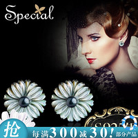 SPECIAL欧美S925银花朵雕刻花朵耳钉耳饰耳环蔷薇的第七夜礼物送女友2020新 黑色