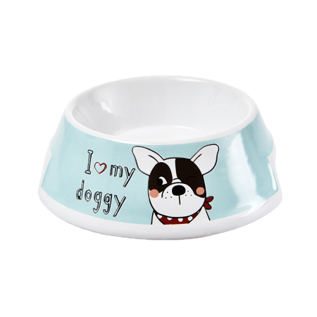 伊丽猫碗 狗碗宠物盆猫食盆饮水陶瓷盘 蓝色可爱小狗