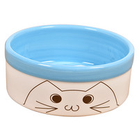 伊丽猫碗 狗碗宠物盆猫食盆饮水陶瓷盘 卡通萌蓝大白