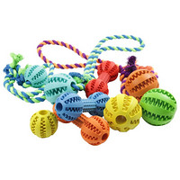 宠百思 橡胶耐咬牙刷玩具清洁绳结球拉手球磨牙狗狗玩具 黄色 西瓜球穿拉绳-小号