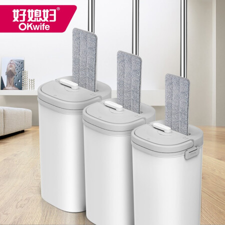 好媳妇（okaywife）刮刮乐免手洗平板拖把 洗脱合一木地板瓷砖旋转墩布 4块布