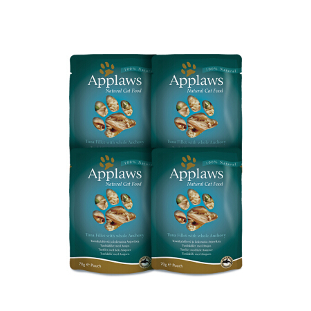 爱普士（Applaws）宠物猫粮 软包猫罐头猫用吞拿凤尾鱼肉汤餐包70g*4 全阶段猫咪妙鲜包零食