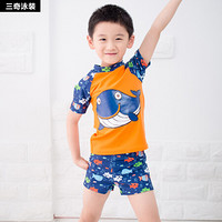 三奇 （SANQI）儿童分体泳衣男童宝宝婴幼儿中大童小孩平角泳裤游泳套装 1561 桔色 XL