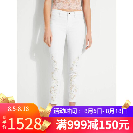 GUESS盖尔斯牛仔裤女士刺绣水钻中腰九分裤W91AJ3D3A53 white 24