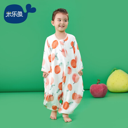 米乐鱼 婴儿睡袋初秋新品6层纱布睡袋宝宝防踢被儿童原创设计分腿长袖带脚套款睡袋 香果多130码