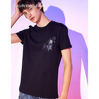 卡尔文·克莱恩 Calvin Klein CK JEANS 2020春夏款 男装纯棉印花短袖T恤J314508 CHW-藏蓝色 L