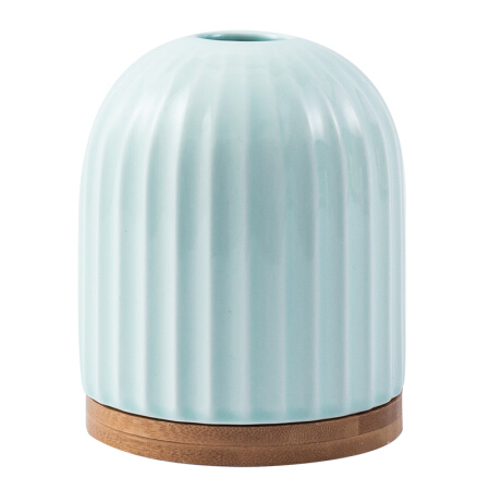 佳佰 陶瓷花瓶插花摆件美式简约条纹花插带木托 绿色