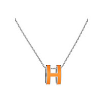 HERMES爱马仕女士项链镀金银色饰面吊坠H环扣个性精致优雅可调节链条 橙色