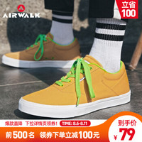 Airwalk美国帆布鞋男鞋滑板鞋2020年秋季新款男士低帮帆布鞋学生运动鞋休闲鞋子 黄色 41