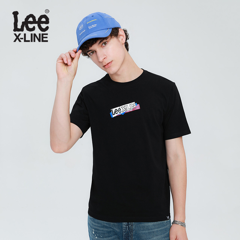 LeeXLINE黑色logo短袖t恤男上衣衣服2020新款潮流L410174LE