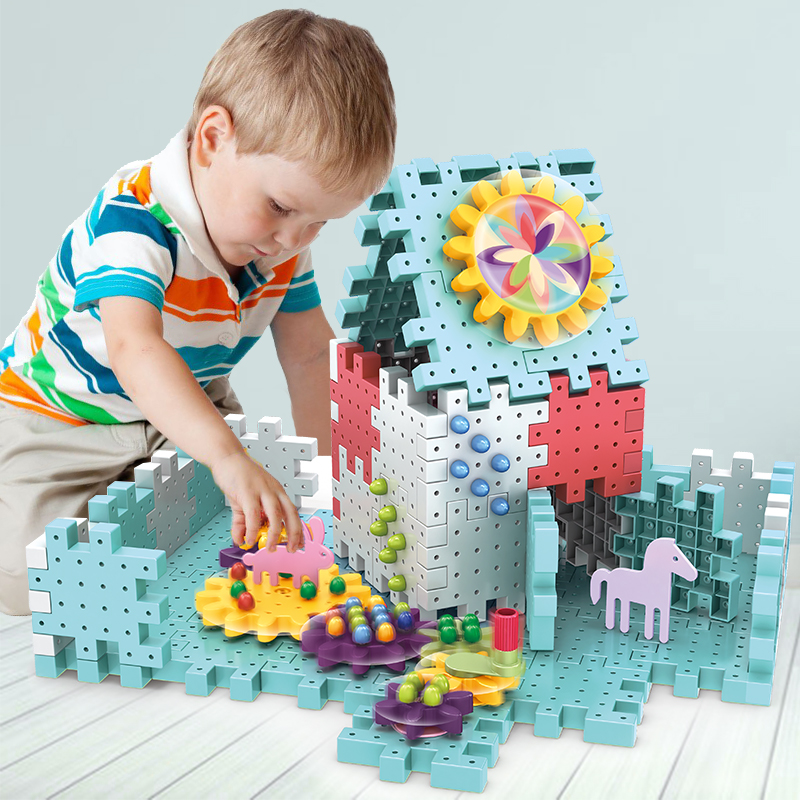 儿童塑料齿轮积木拼装益智力宝宝4男女孩1-3-6周岁蘑菇钉拼插玩具