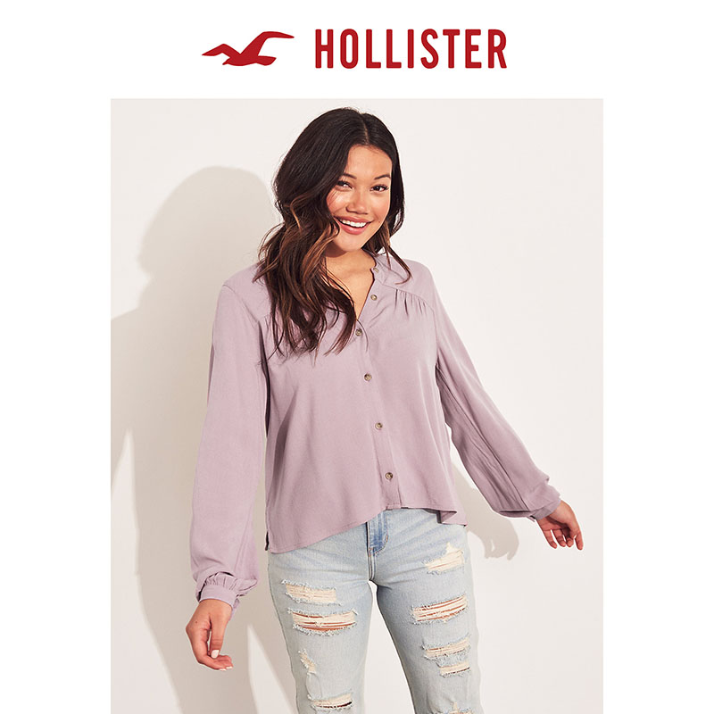 Hollister潮流长款男友风纽扣式衬衫 女 106346-1