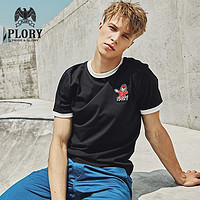 PLORY2019夏季新款个性刺绣港风宽松黑色短袖T恤男潮牌PORA924004