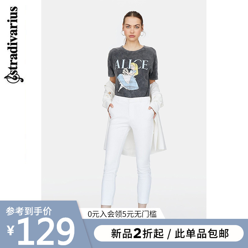 Stradivarius音符迪士尼爱丽丝短袖宽松T恤女潮流 02620959250