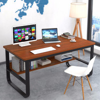 众淘电脑桌台式笔记本家用简易办公桌带书架写字台简约书桌子 120x60cm古檀木色两层款