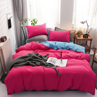 家纺床上用品4件套纯色床单被套四件套 玫红蓝 小号三件套