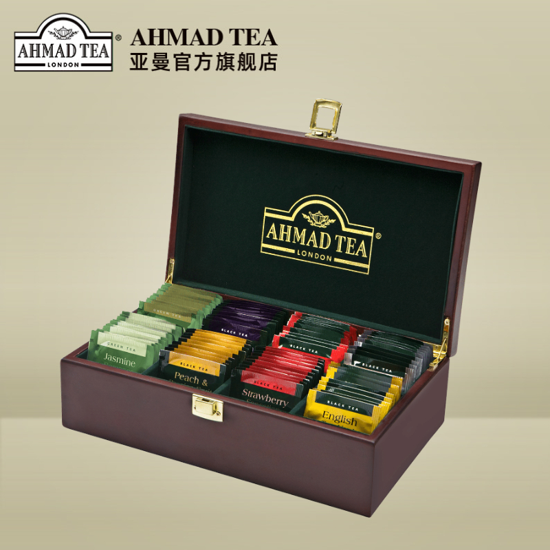 AHMAD 亚曼 英国亚曼茶AHMAD TEA八种英式茶原木礼盒 送妈妈长辈中秋礼物 蜜桃柠檬伯爵红茶