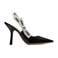 迪奥(Dior) 女鞋J'ADIOR黑色漆皮小牛皮和饰带露跟高跟鞋 鞋跟10厘米 38