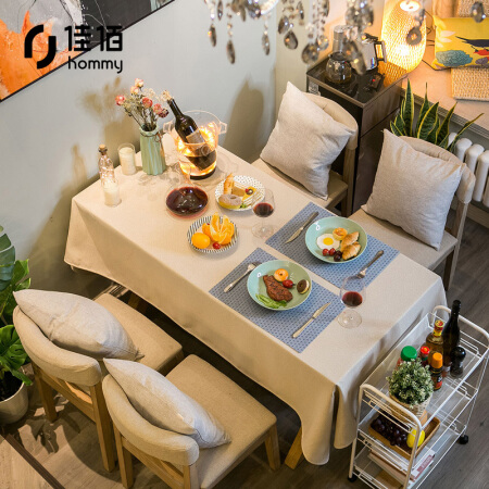 佳佰 布艺桌布细棉麻风纯色桌垫北欧简约台布茶几布餐桌布 米白色140cm*230cm