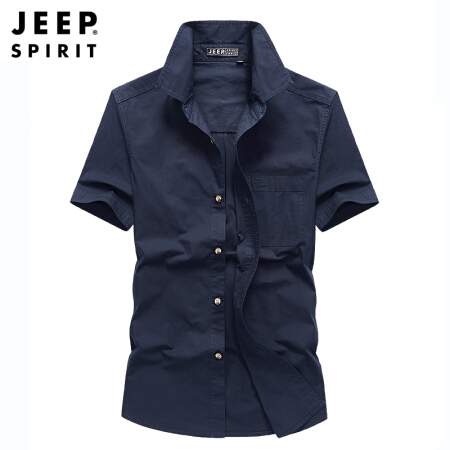 吉普JEEP 衬衫男2020春夏男士商务短袖衬衣时尚休闲个性修身翻领 RM0252 深蓝 XL