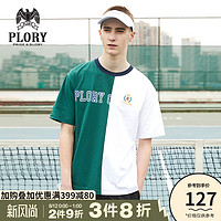 PLORY2020夏季新款撞色拼接印花缀绣T恤男PORAA64004