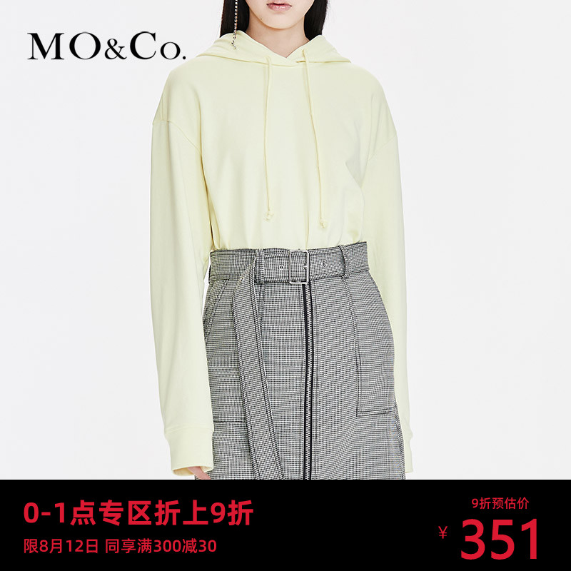 MOCO2019春季休闲套头黑色宽松带帽连帽卫衣女MAI1SWS001 摩安珂