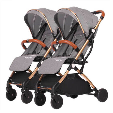 双胞胎婴儿推车可坐躺可拆分儿童轻便折叠便携二胎双人婴儿车 灰色 铝合金金管升级版双车