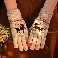 触屏手套女士冬季保暖加绒加厚学生可爱韩版针织毛线骑车防寒