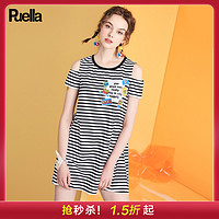 puella露肩小心机连衣裙女2020夏季新款条纹韩版宽松短裙仙女裙