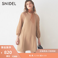 SNIDEL2020春夏新品可爱褶皱泡泡袖拉链短款雪纺连衣裙SWFO201047